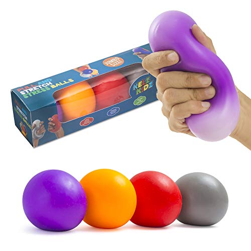 KELZ KIDZ Durable Jumbo Pull and Stretch Stress Squeeze Ball (4 Pack) - Great and Fun Squishy Party Favor Fidget Toy - Excellent Sensory Relief for Tension and Anxiety!