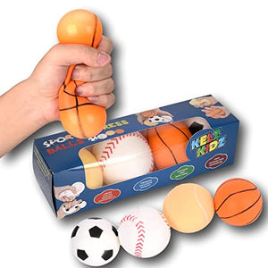 Sports Stress Squishy Balls for Fun and Therapeutic Hand Exercise - Great Sport Lovers Gift Idea and Toy Party Favor! (Sports Stress Balls (4 Pack))