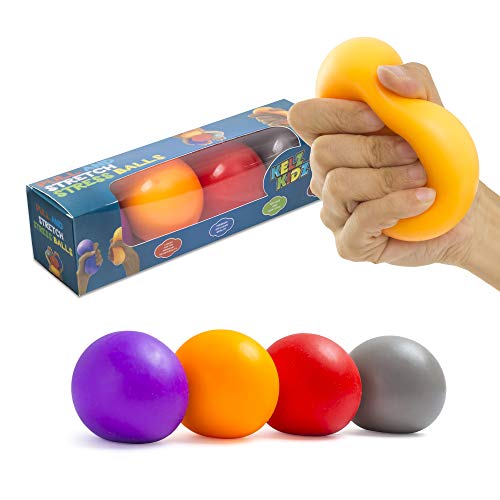 KELZ KIDZ Durable Pull and Stretch Stress Squeeze Ball - Great and Fun Squishy Party Favor Fidget Toy - Excellent Sensory Relief for Tension and Anxiety (4 Pack, Large)