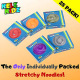 KELZ KIDZ Durable Textured (Patent Pending) Stretchy String Fidget and Sensory Toy - 25 Packs of Individually Packaged Monkey Noodles - Fun and Therapeutic Stress and Anxiety Reliever for Kids