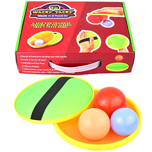 KELZ KIDZ Premium Exclusive Wacky Tacky Toss and Catch Sticky Balls and Paddle Toy - Great Backyard or Beach Game!