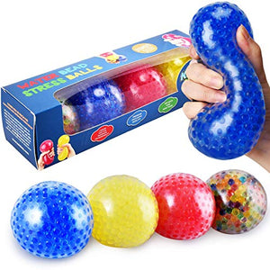 KELZ KIDZ Durable Jumbo Squishy Water Bead Stress Balls (4 Pack) - Great Sensory Toy for Anxiety Relief for Children and Adults - Helps Calm Kids with ADHD & Autism