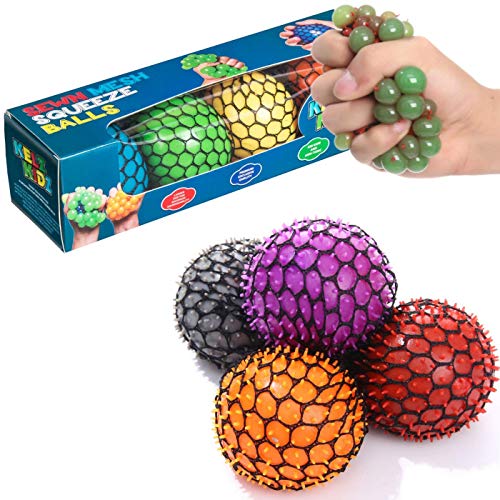 KELZ KIDZ Quality & Durable Medium (2.5 Inch) Spiky Mesh Squishy Balls with Exclusive Sewn Mesh! (Multi, 4 Pack)