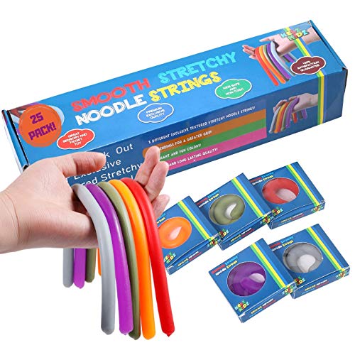 KELZ KIDZ Durable Smooth Stretchy String Fidget and Sensory Toy - 25 Packs of Individually Packaged Monkey Noodles - Fun and Therapeutic Stress and Anxiety Reliever for Kids