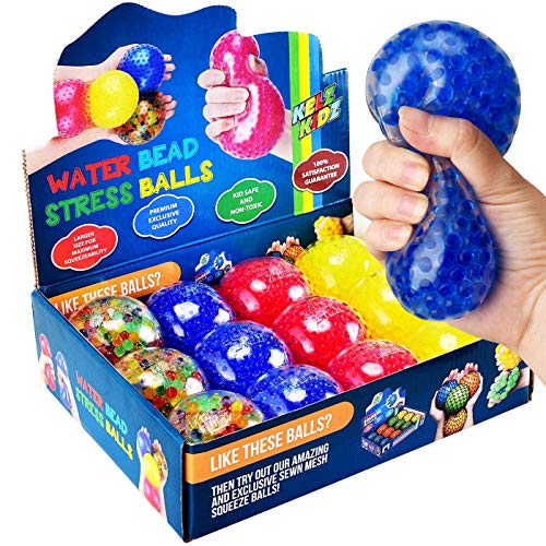 KELZ KIDZ Durable Large Squishy Water Bead Stress Balls (12 Pack) - Great Sensory Toy for Anxiety Relief for Children and Adults - Helps Calm Kids with ADHD & Autism