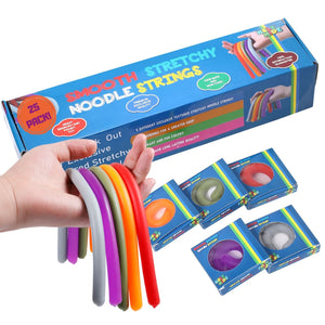 KELZ KIDZ Durable Smooth Stretchy String Fidget and Sensory Toy - 25 Packs of Individually Packaged Monkey Noodles - Fun and Therapeutic Stress and Anxiety Reliever for Kids (Case of 20 packs-500 Noodles)